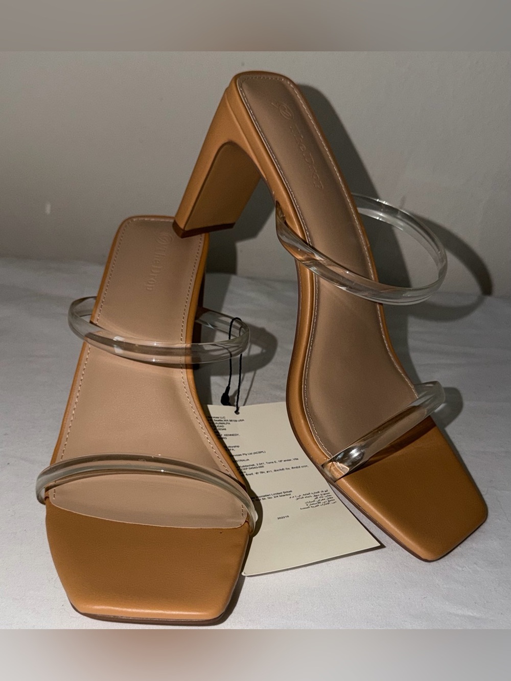 The Drop Women's Beige/Clear Strappy Block Heel Square Toe Slip-On US 11 EU 42